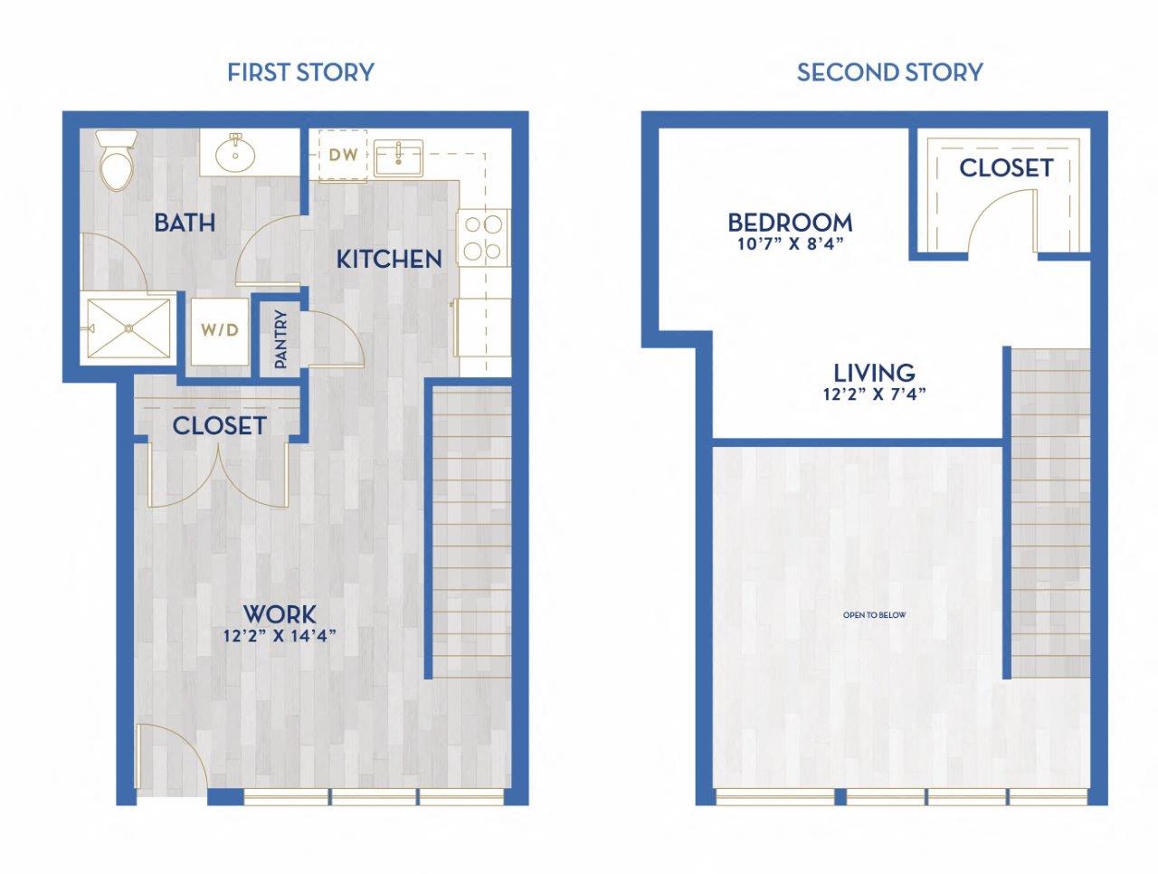 Floor plan layout diagram for LWD - Live Work Unit - One Bed, One Bath